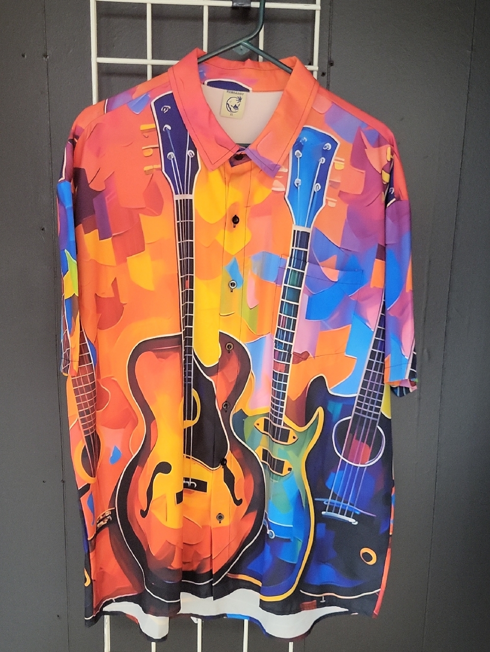 HARDADDY, Men's Vibrant Guitar Print Button-Up Shirt - Multi, XL
